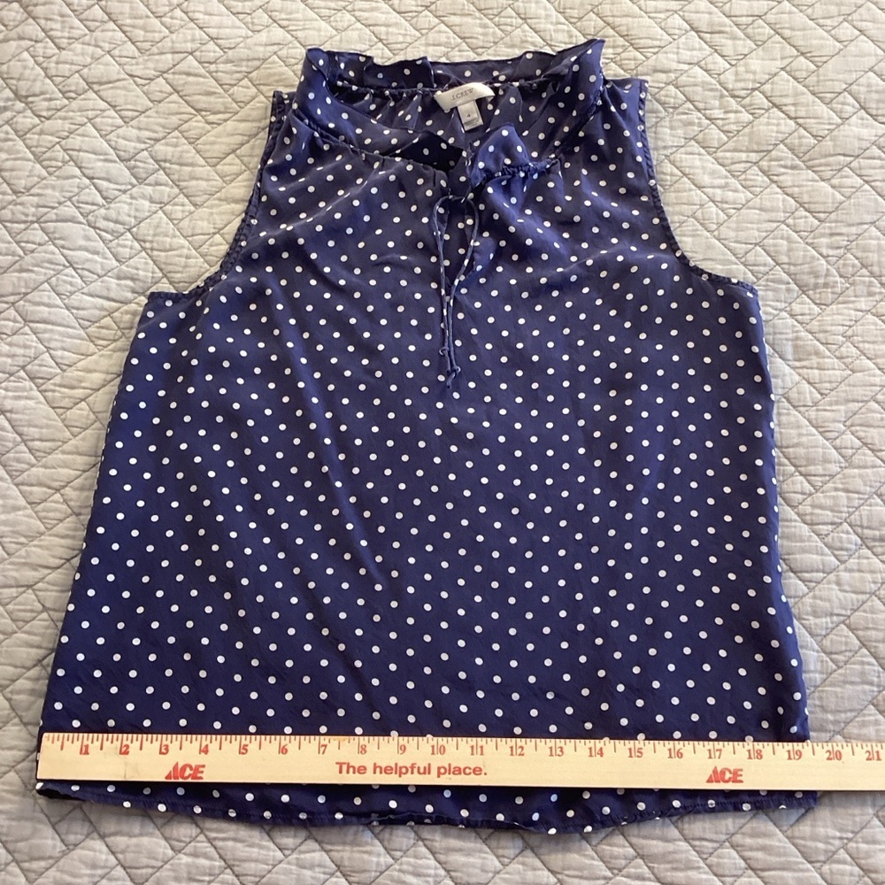 J. Crew Dark Blue and White Dot Sleeveless Blouse Sz 4 - Picture 7 of 8